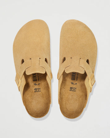 Birkenstock Boston Latte Cream Suede Sandals Unisex