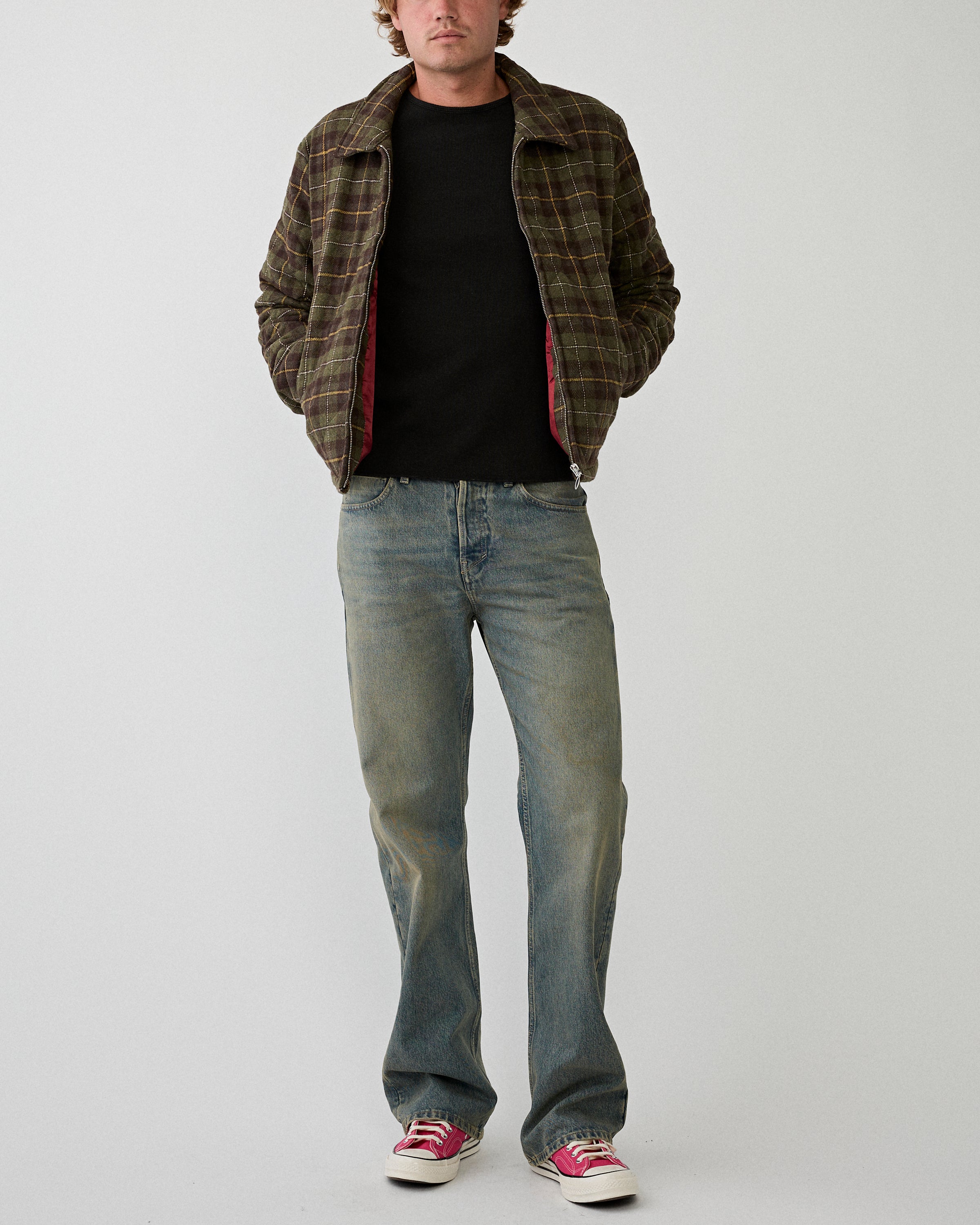 Stockholm Surfboard Club Phil Jacket Green Check JKT Short Men