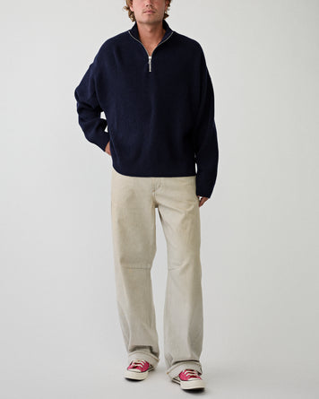 Yacaia Y-0015 Half Zip Merino/Cashmere Sweater Navy Knitwear Men