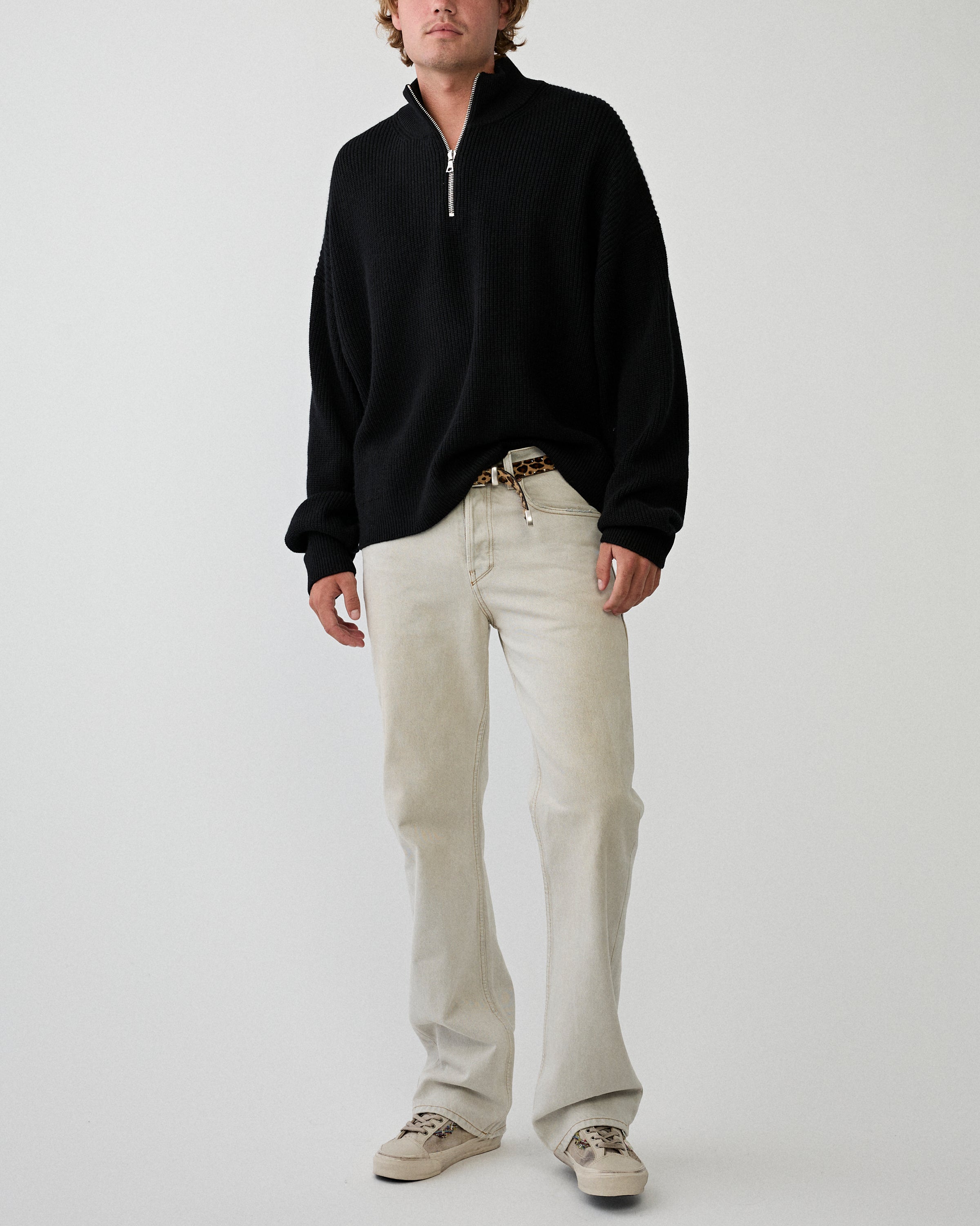 Yacaia Y-0015 Half Zip Merino/Cashmere Sweater Black Knitwear Men