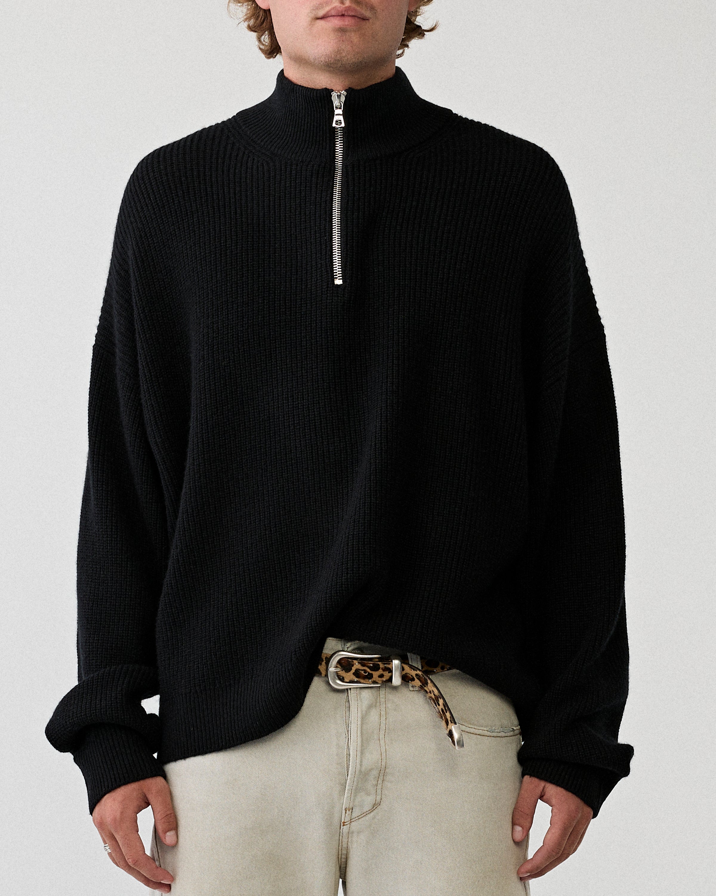 Yacaia Y-0015 Half Zip Merino/Cashmere Sweater Black Knitwear Men