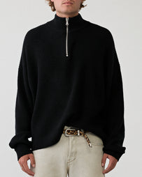 Yacaia Y-0015 Half Zip Merino/Cashmere Sweater Black Knitwear Men