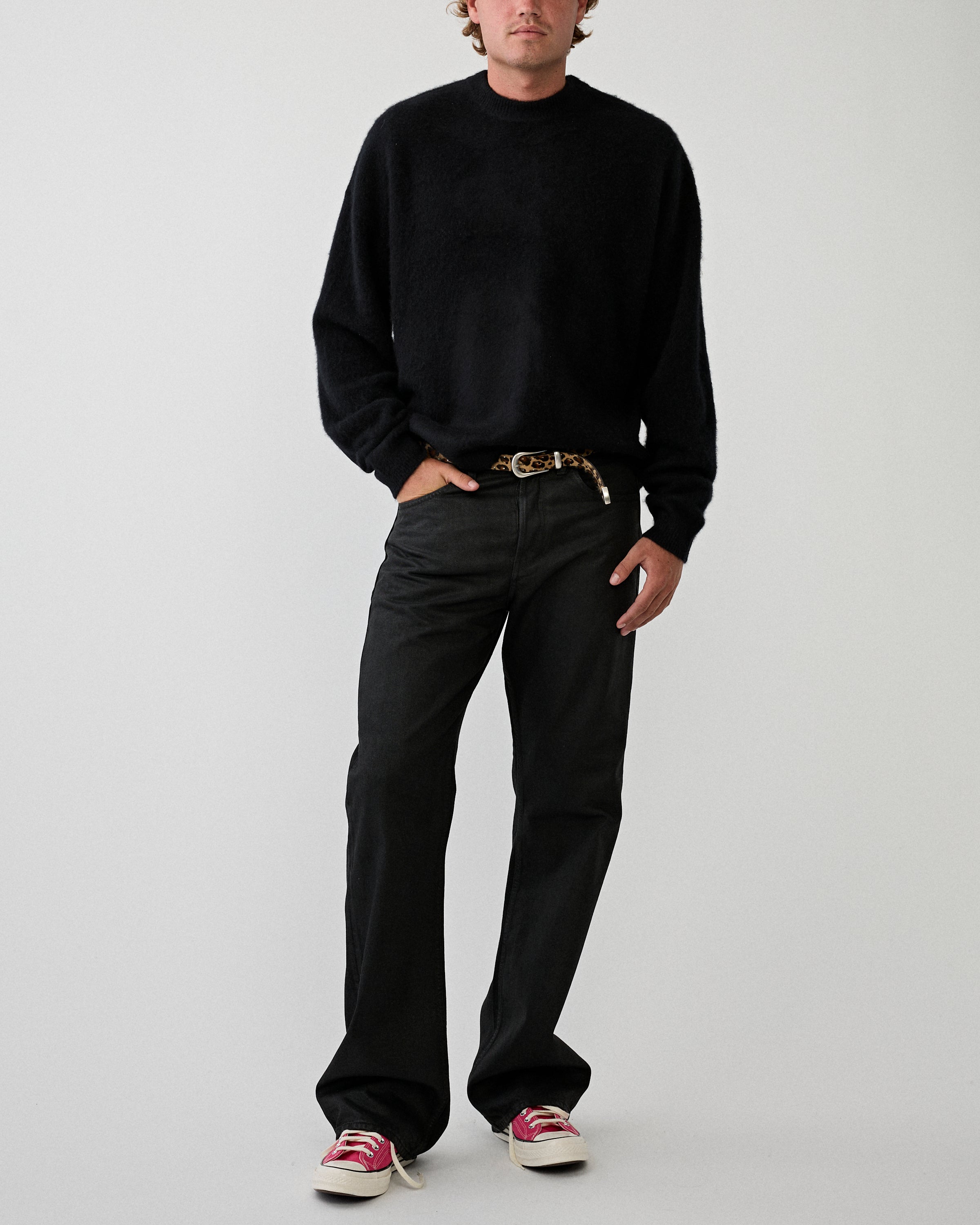 Yacaia Y-0026 Brushed Cashmere Sweater Black Knitwear Men
