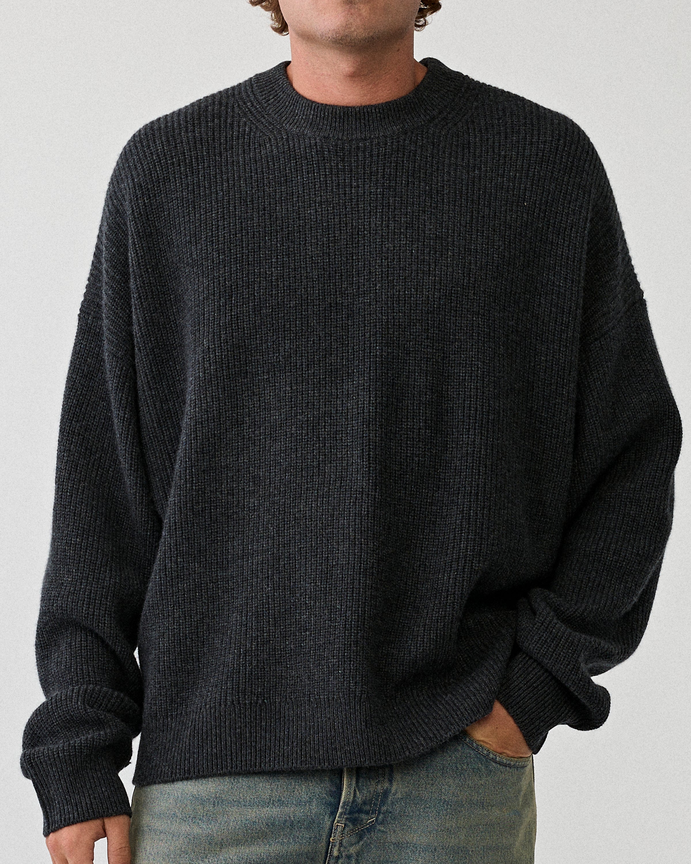 Yacaia Y-0013 Merino/Cashmere Sweater Black Melange Knitwear Men