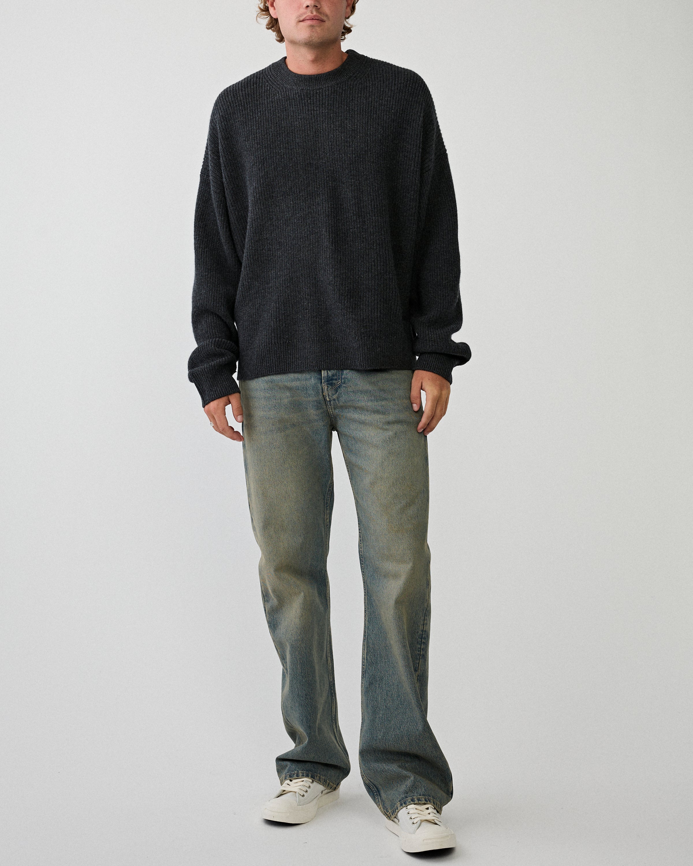 Yacaia Y-0013 Merino/Cashmere Sweater Black Melange Knitwear Men