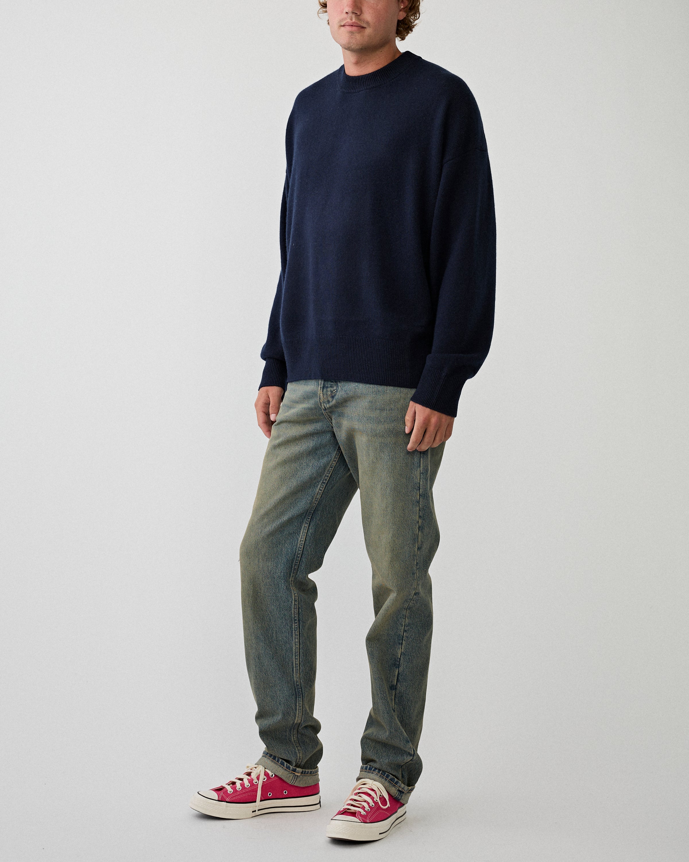 Yacaia Y-0008 Merino/Cashmere Sweater Navy Knitwear Men