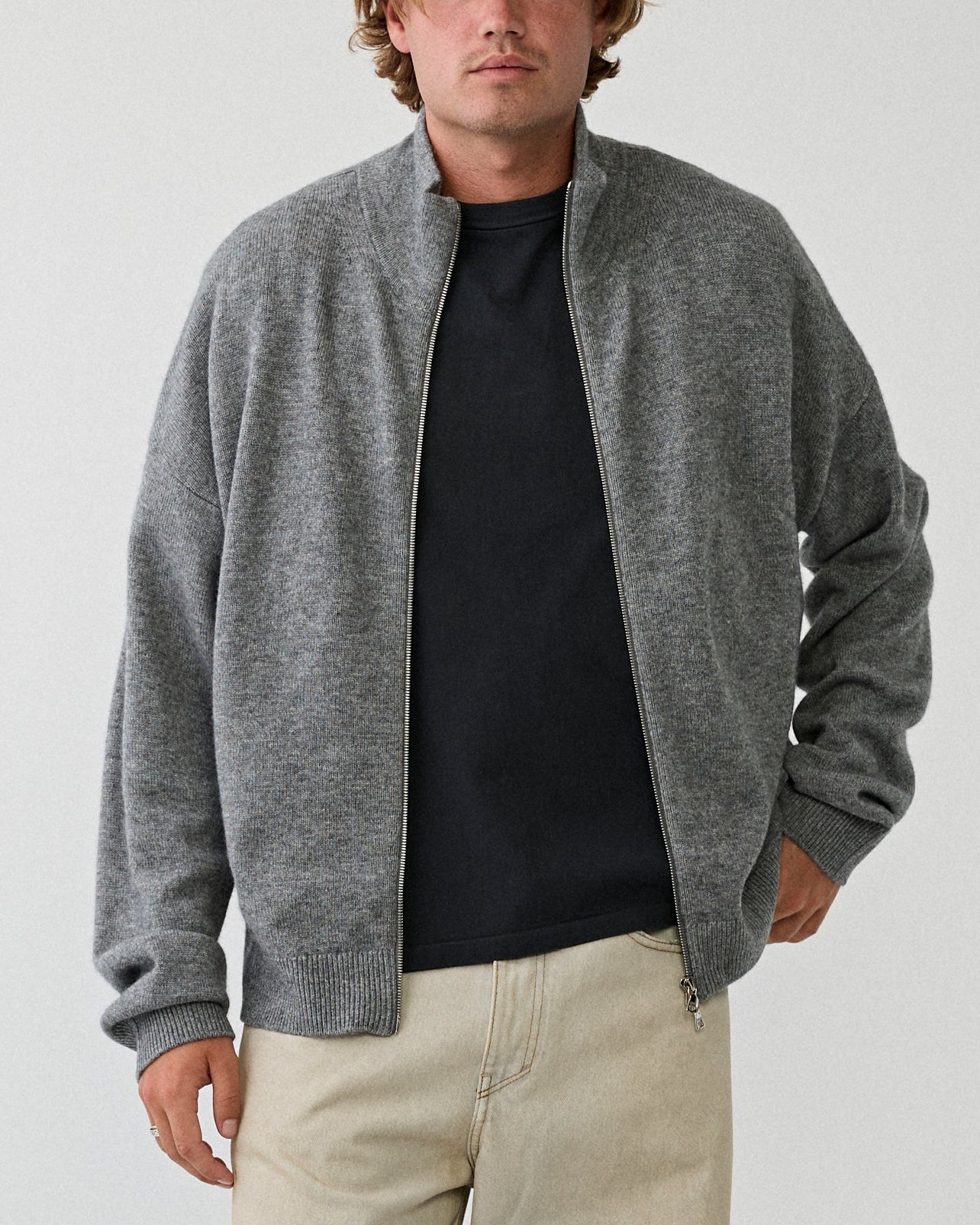 Yacaia Y-0020 Full Zip Merino/Cashmere Sweater Grey Knitwear Men