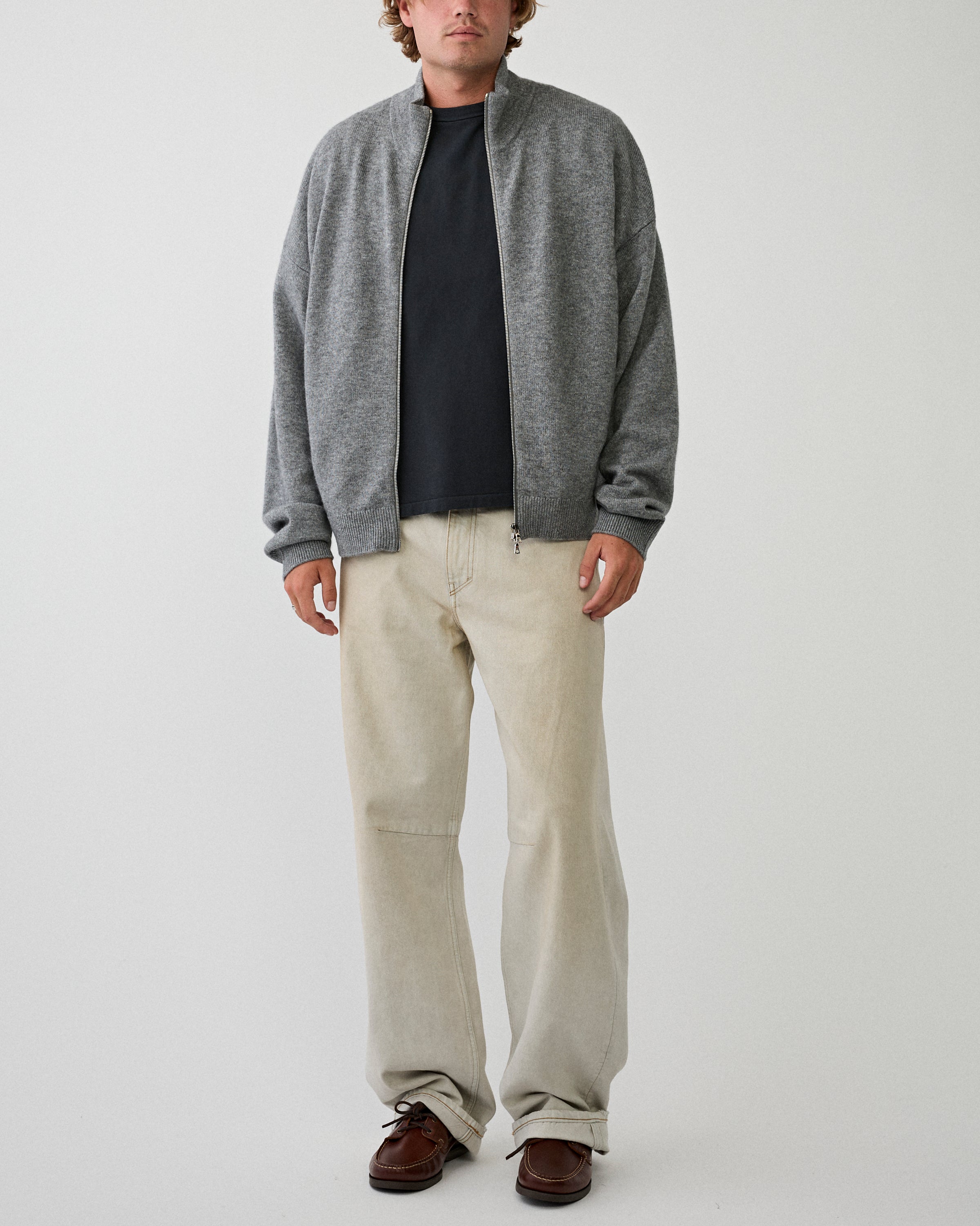 Yacaia Y-0020 Full Zip Merino/Cashmere Sweater Grey Knitwear Men