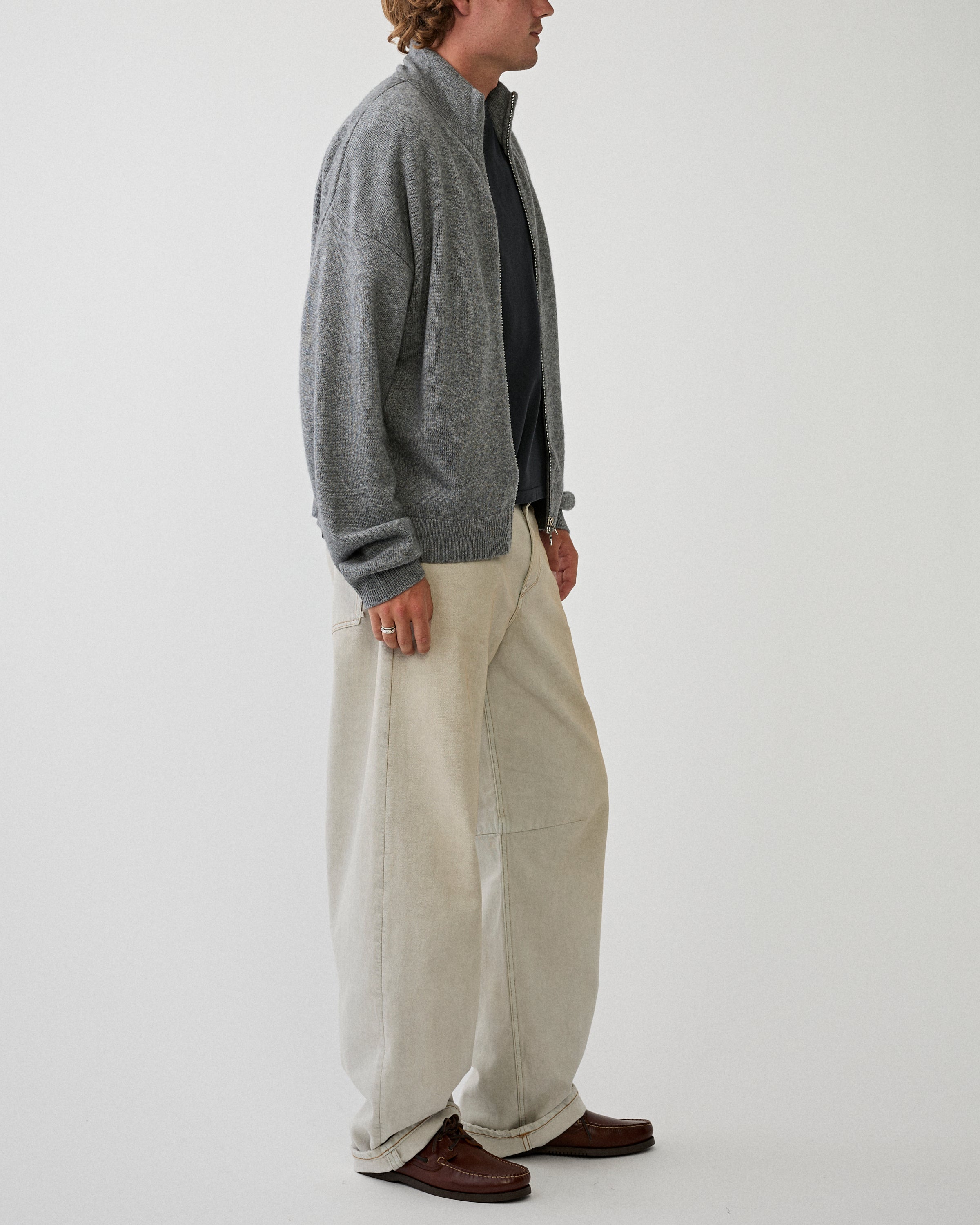 Yacaia Y-0020 Full Zip Merino/Cashmere Sweater Grey Knitwear Men