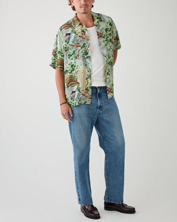 OrSlow Peacock Garden Hawaiian Shirt Green Shirt S/S Men