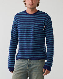 Stockholm Surfboard Club Tommy Merino Sweat Stripe Blue T-shirt L/S Men
