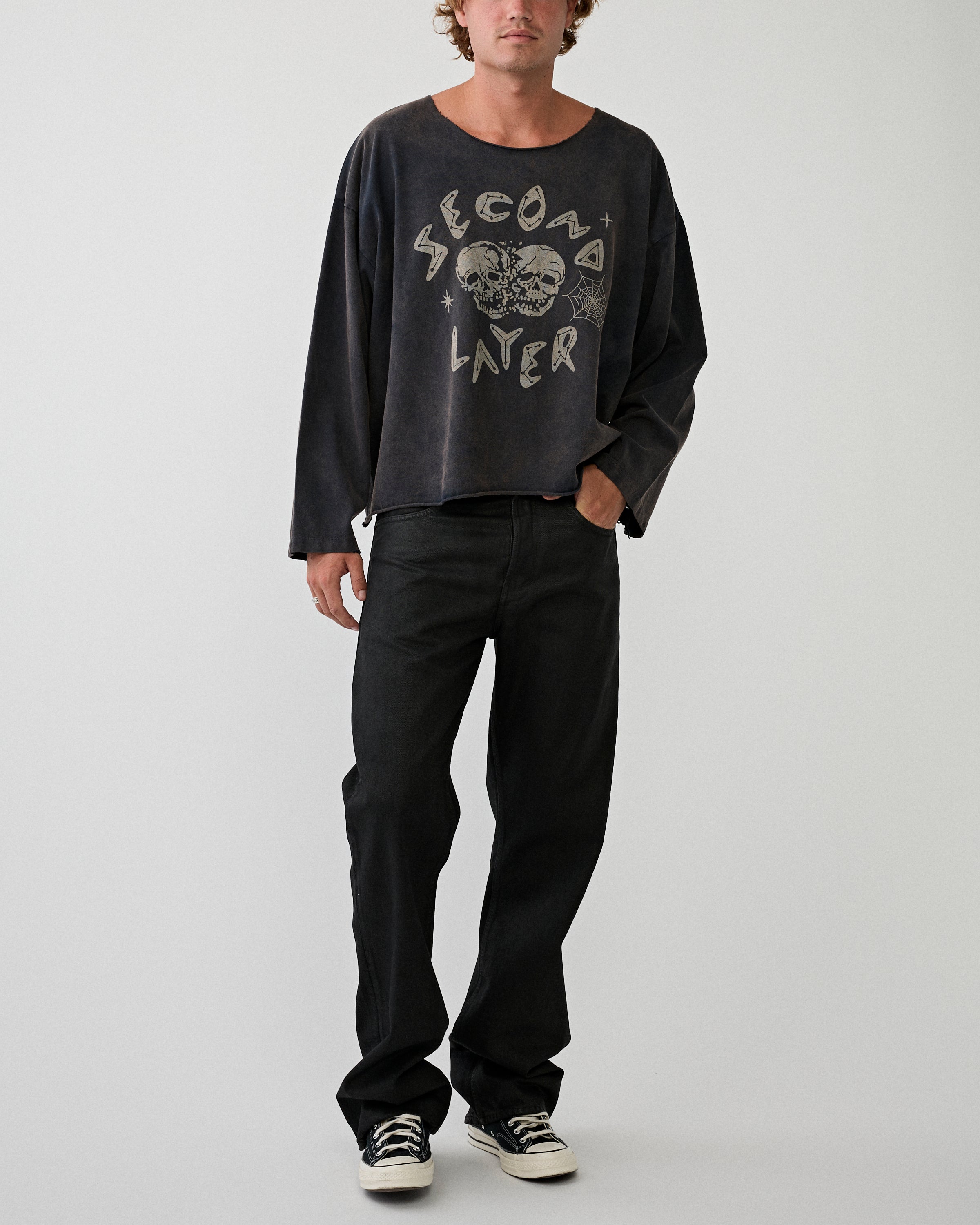 SECOND/LAYER Skull Crush Trasher Longsleeve Black T-shirt S/S Men