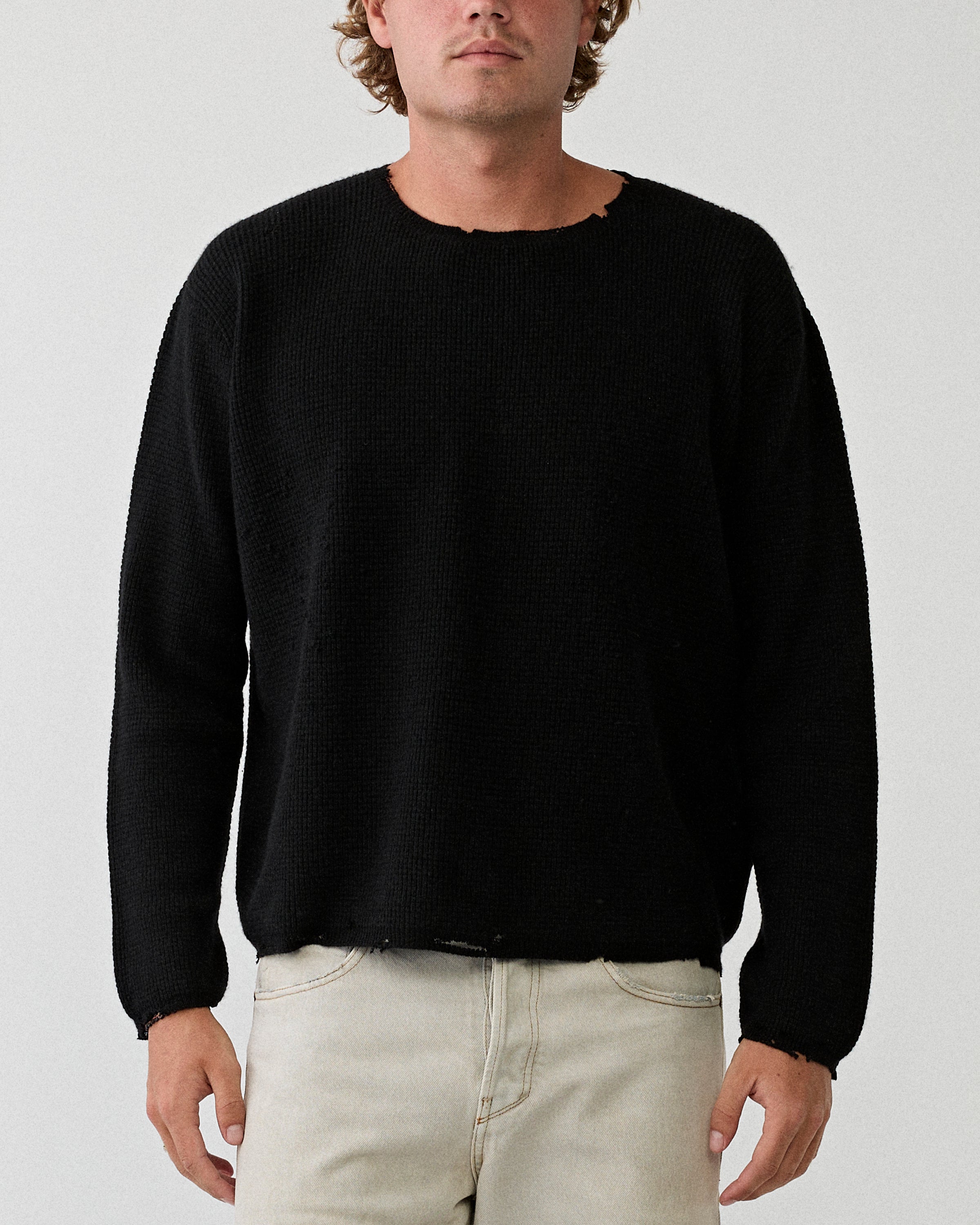 SECOND/LAYER Friends Waffle Knit Sweater Black Knitwear Men
