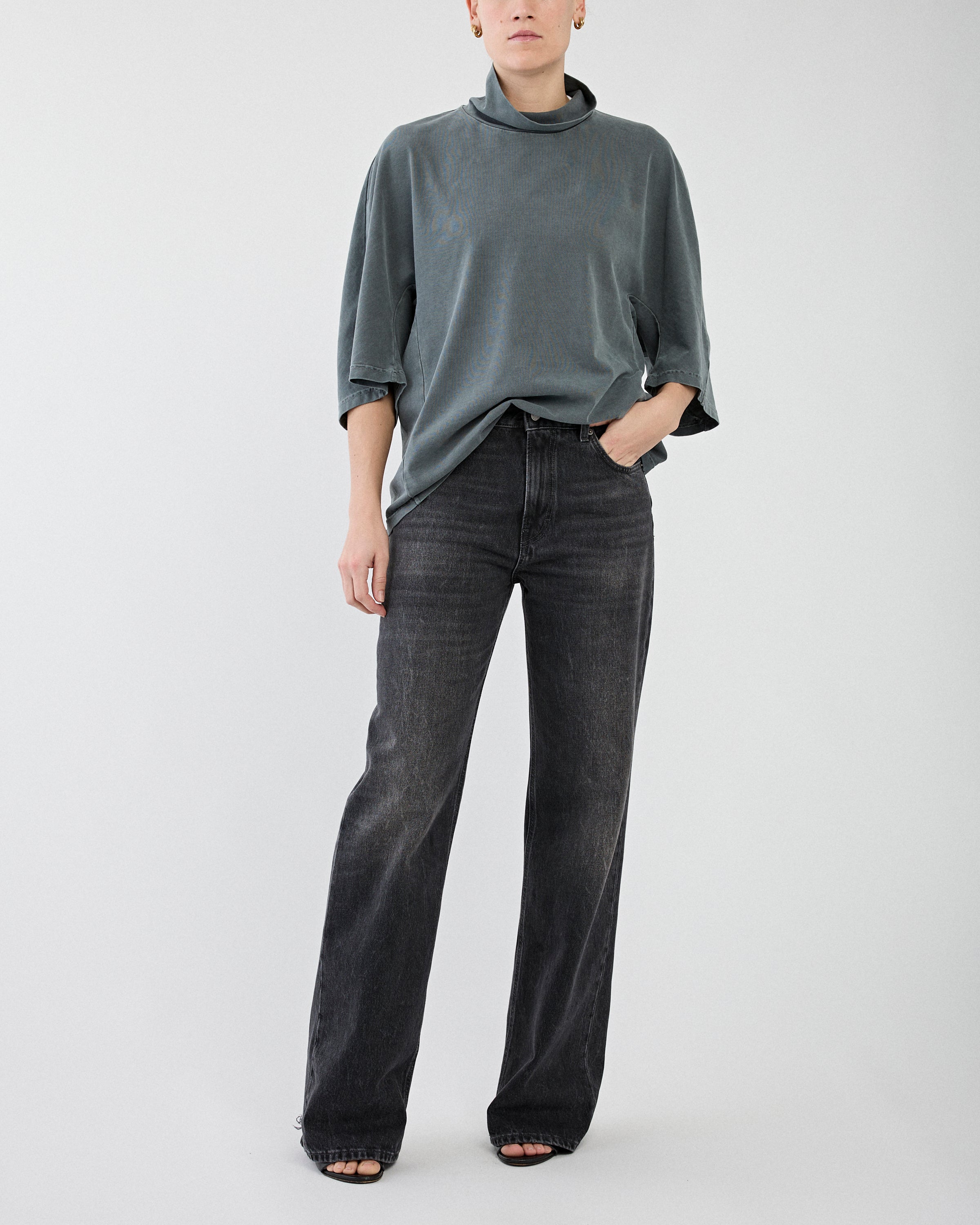 Haikure Korea Authentic Black Wash Cut Denim Women