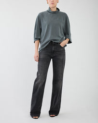 Haikure Korea Authentic Black Wash Cut Denim Women
