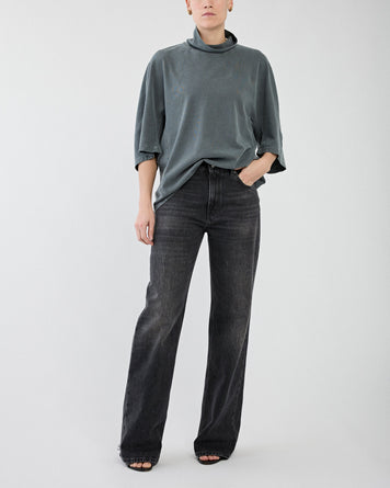 Haikure Korea Authentic Black Wash Cut Denim Women