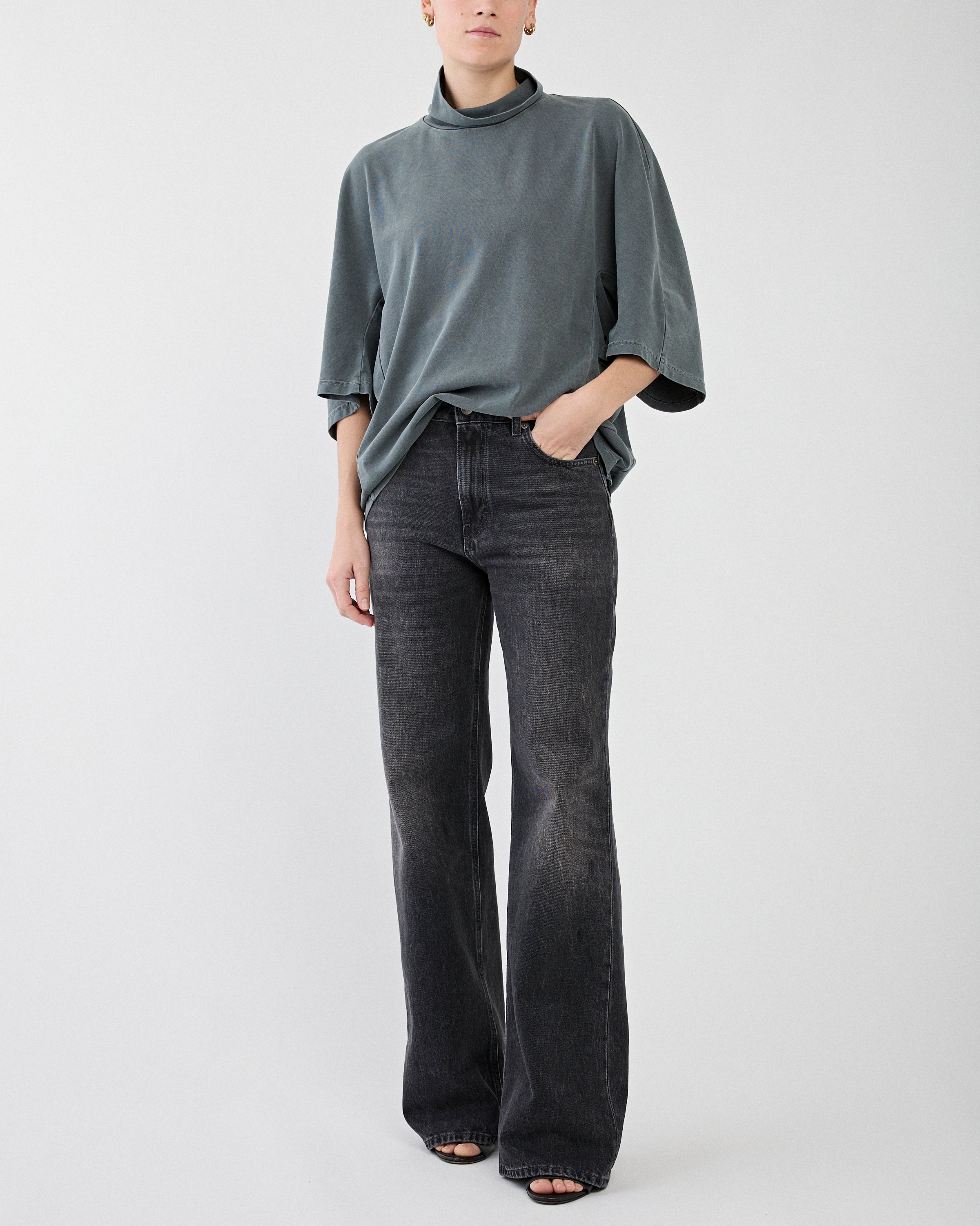 Haikure Korea Authentic Black Wash Cut Denim Women