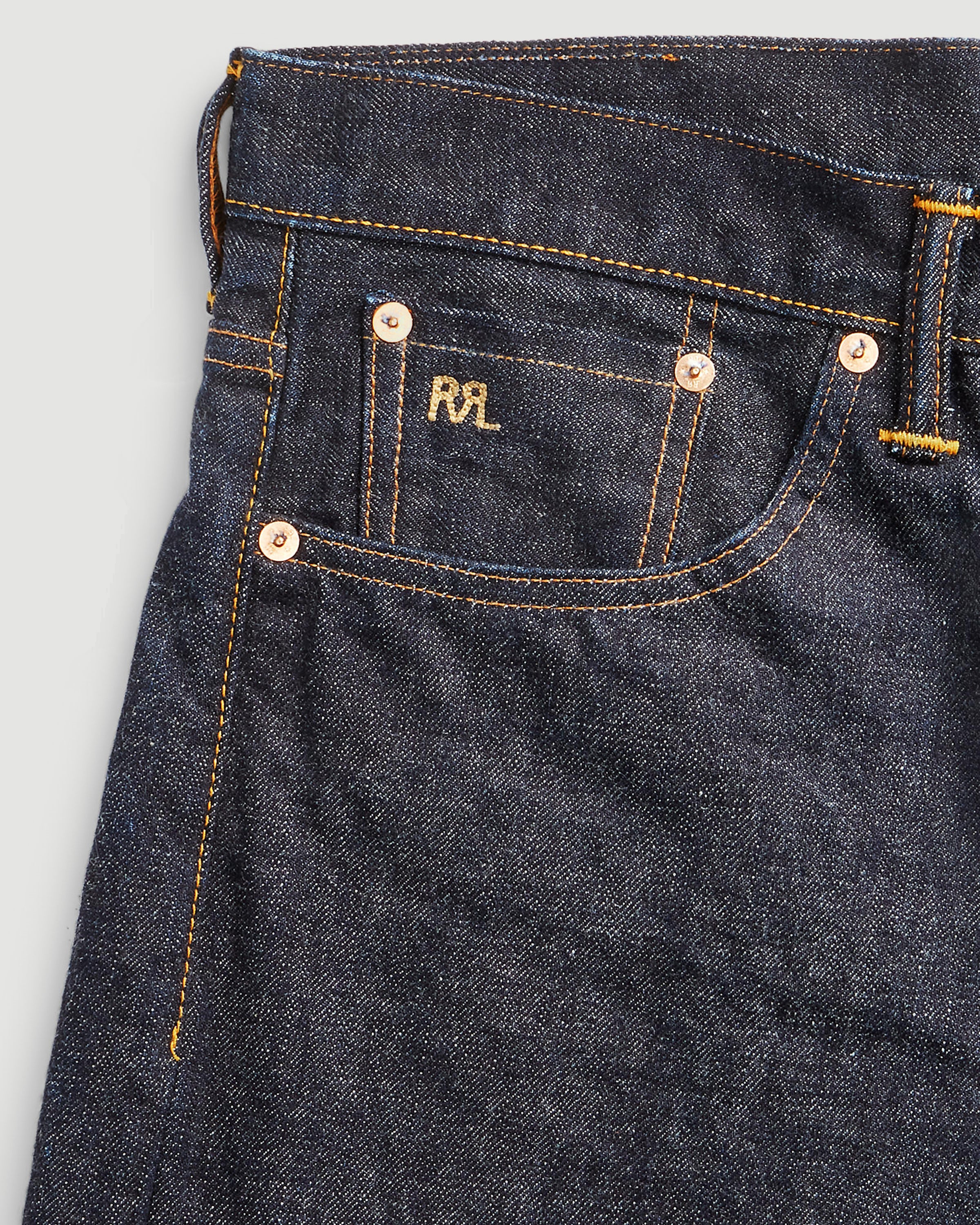 RRL Vintage 5 Pocket Full Length Straight East/West Rinse Denim Men