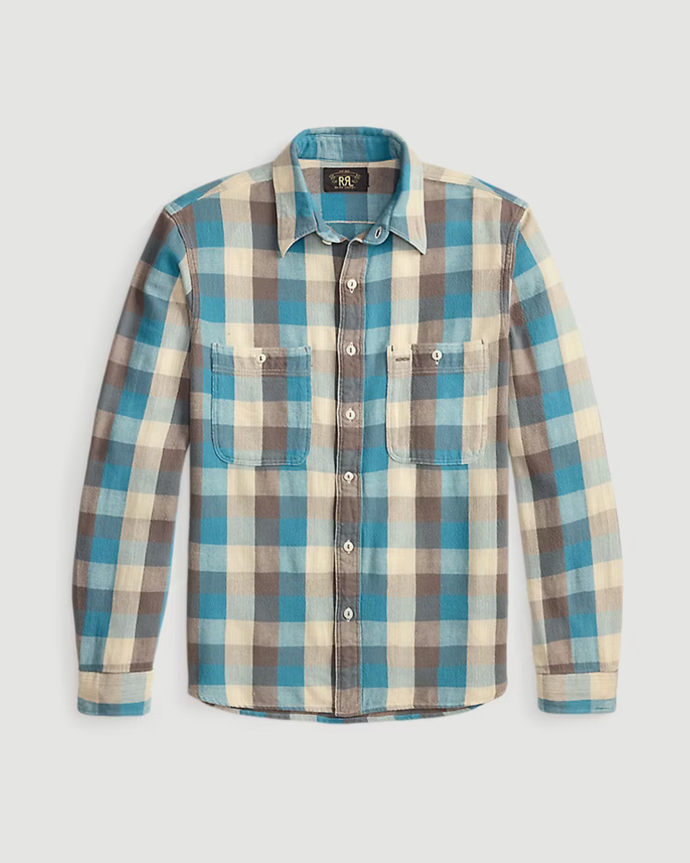RRL Craftsman Long Sleeve Sport Shirt Blue/White Shirt L/S Men